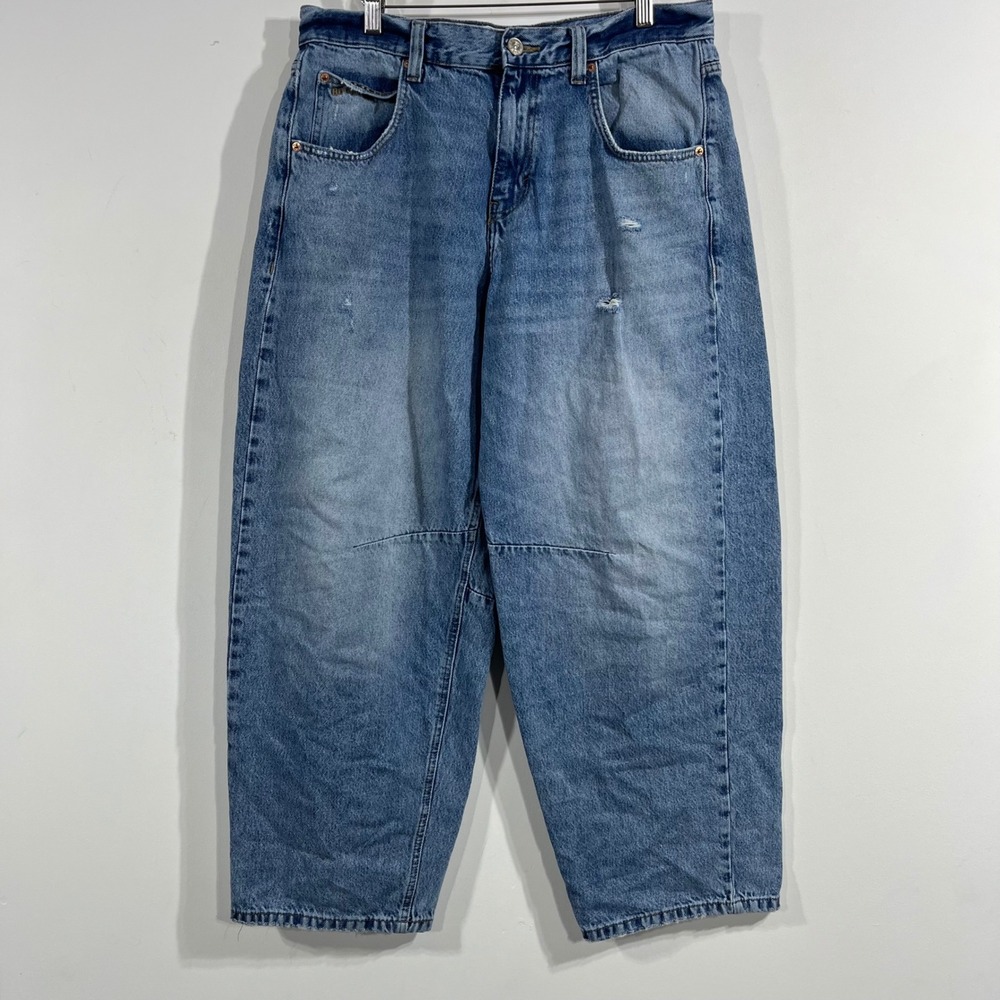 BDG Streetwear 90s Baggy Wide Leg Cinch Back Jeans Light Wash 33W Boho Festival